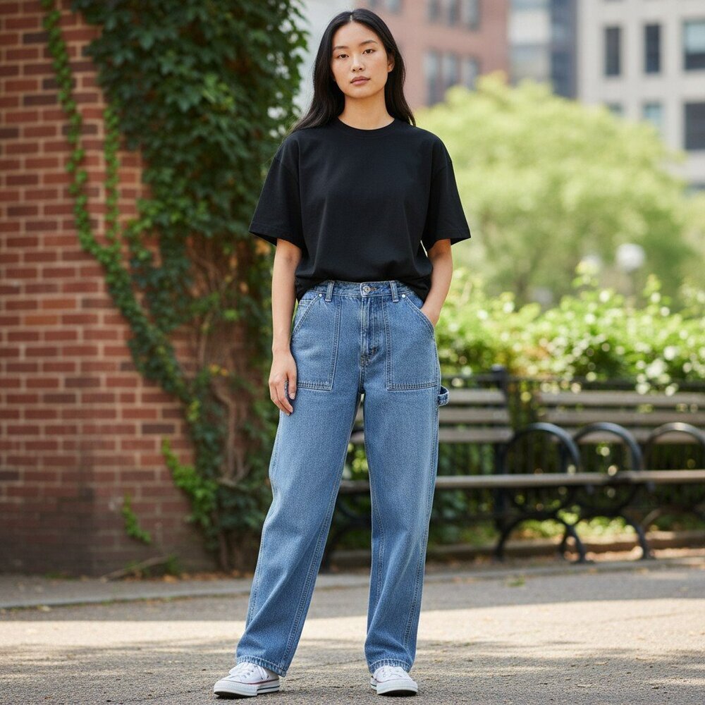 Simple Society Size 3 Medium Wash Barrell Leg Pockets Denim Jeans 26 x 28